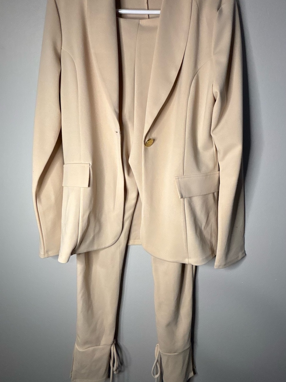 Fashion Nova Beige Drawstring Waist Pantsuit - Neutral Matching Set - Picture 2 of 7